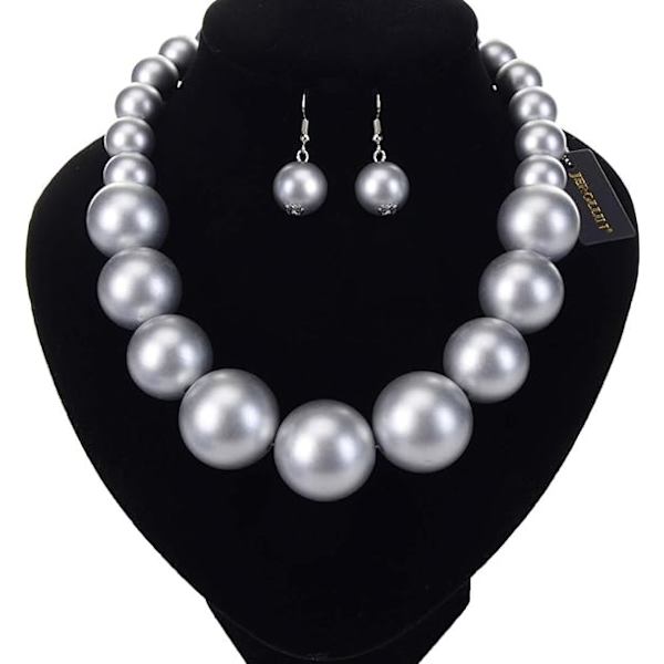 Kostymuttalande Chunky Halsband Set, Stort Stort Rött Simulerat Pärlhalsband Örhängen Set Kostymsmyckesset