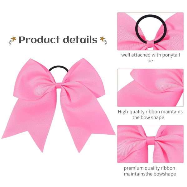 20 stk. 8 tommer Cheer Hair Bows Store Cheerleading Store Hårbånd med Hestehaleholder Håndlavet Grosgrain Bånd Hårtilbehør til Teenagere Piger (Pink)