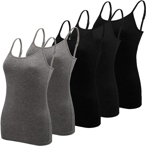 5 st basic camisole justerbar camisole spaghetti rem tank top för kvinnor och flickor (Large）