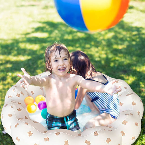 Uppblåsbar babypool, bärbar plaskdamm för barn 0-3 år, flickor och pojkar, 35,4 x 9,8 tum (ca 89,9 x 24,10 cm) (björnhuvud)