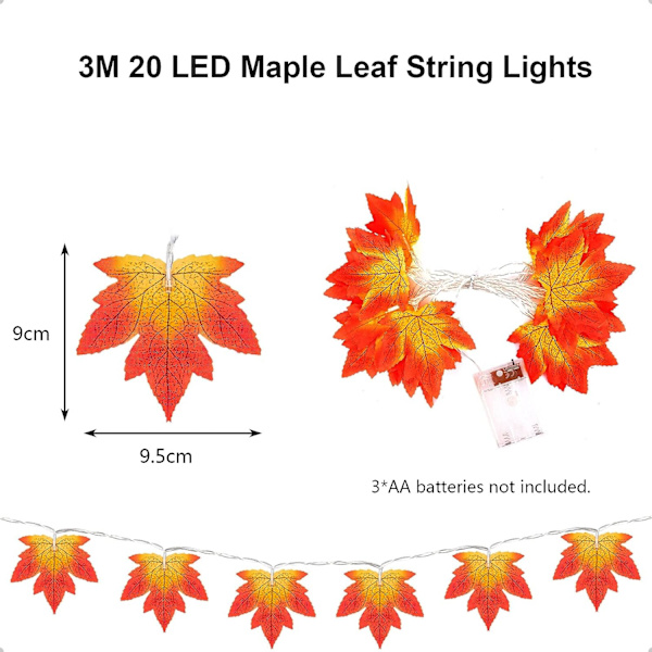 Halloween ljusslinga, 3M 20 LED lönnlöv ljusslinga batteridriven ljusslinga vattentät inomhus utomhus dekor för sovrum, varm vit