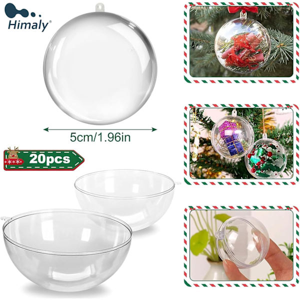 Set med 20 transparenta bollar att fylla i akrylhängande dekoration för julgran påsk födelsedag bröllop dekorativa prydnader-5cm
