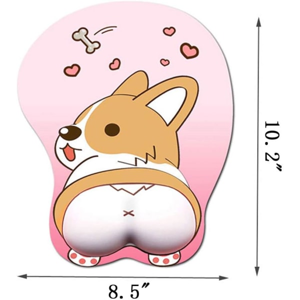 Musmatta med handledsstöd Gel Ergonomisk 3D Musmatta Anime Corgi Hund Musmatta Gaming Musmatta för PC Bärbara datorer (Rosa)