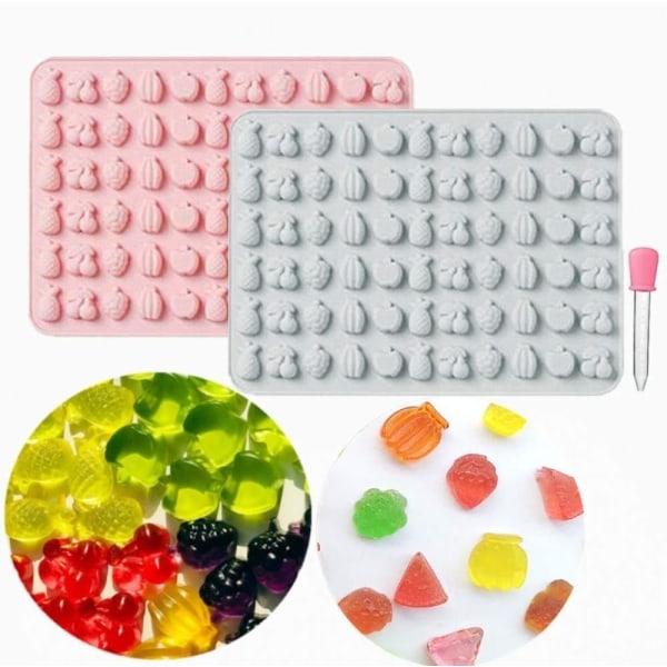 2 stk. Mini Frugt Gummy Forme Havdyr Slikkeforme Fødevarekvalitet Silikone Slikkeform til Chokolade Gelé Iskube Praliner Karameller(Frugt)