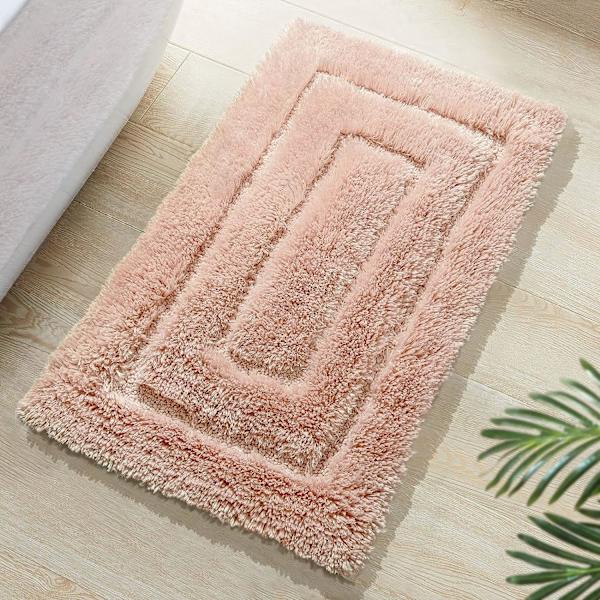 Pink badeværelsestæpper skridsikre små bademåtter til badeværelse koral pink badeværelse indretning fluffy plys bademåtte maskinvaskbar (24” x16”)
