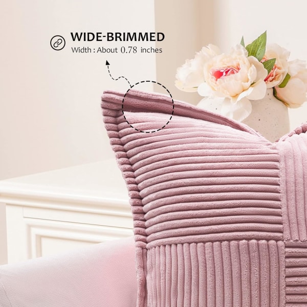 2 Packs Dusty Pink Decorative Throw Pillows Covers 18x18 Inch for Living Room Couch Bed Sofa,Soft Striped Corduroy Square Cushion Case 45x45cm