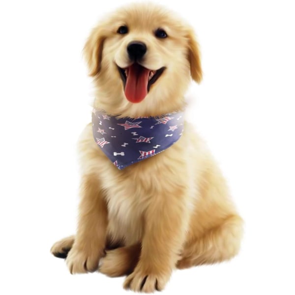 TinaWood Vaskbar Hundebandanas Hagesmække Amerikansk Flag Firkantet Hundetørklæde Independence Day Hundehalsbånd Kat Kæledyr Halsbånd (blå)--