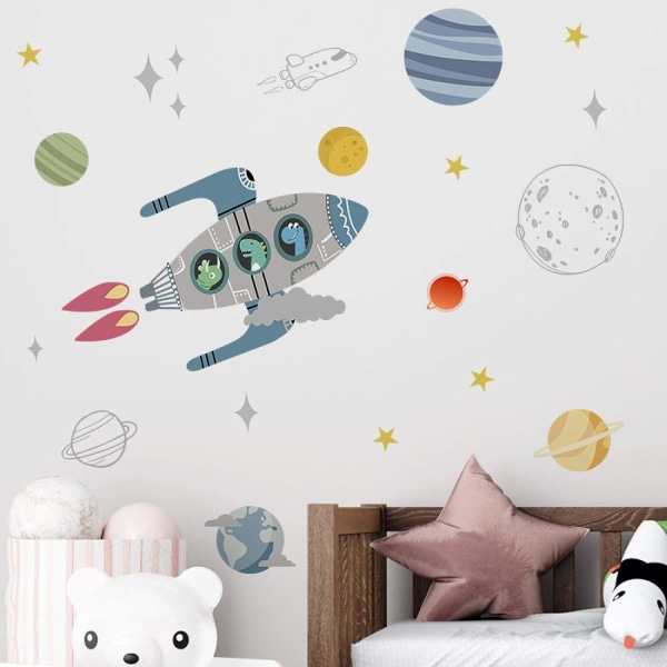 Tecknad Rocket Wall Sticker för Barnrum Barn Väggdekor för sovrum Självhäftande Rumsdekoration Barn Babyroom Väggdekor - -