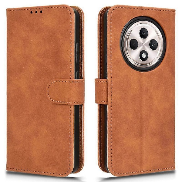 För Oppo Reno12 F 5G Fodral Skin-Feel Läder Plånbok Folio Flip Anti-Drop Telefonskal Brown