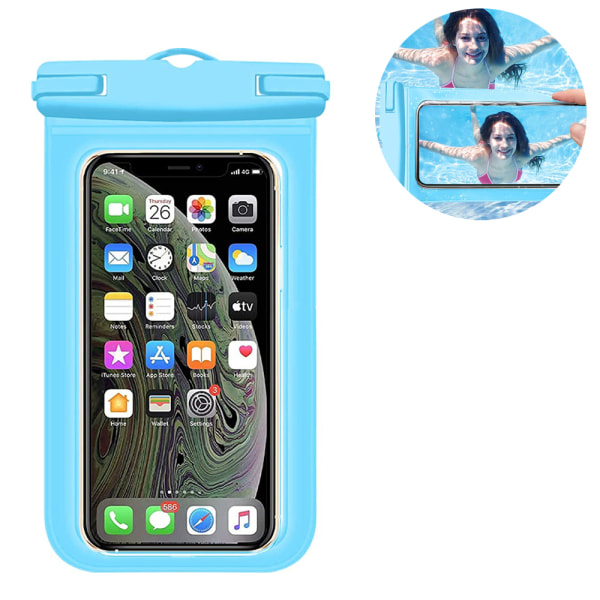 Vanntett telefonveske Undervanns vanntett telefonveske 7 tommer, vanntett telefonveske for svømming - blå