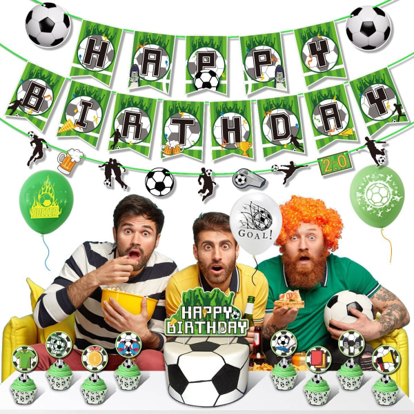 Fotboll Sport Cartoon Födelsedagsfest Dekoration Grattis på födelsedagen Flagga Tårta Cupcake Topper 12 Tum Rund Ballong 18 Tum Folieballong Set Festtillbehör