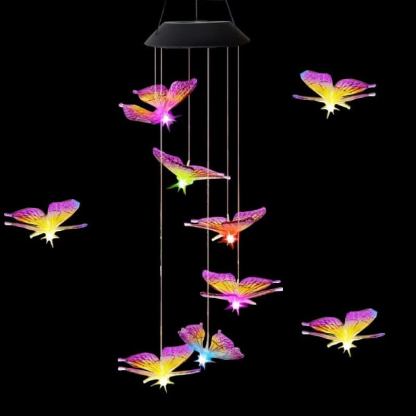 LED Solar Butterfly Wind Chime, för mamma/mormor/hustru/syster/dotter, födelsedag för kvinnor, Thanksgiving utomhus trädgård gräsmatta