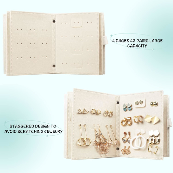 Ørering Organizer Bog Design Ørering Holder Rejse Smykke Opbevarings Etui Bakke Holder, Kan Holde 42 Par (Hvid)