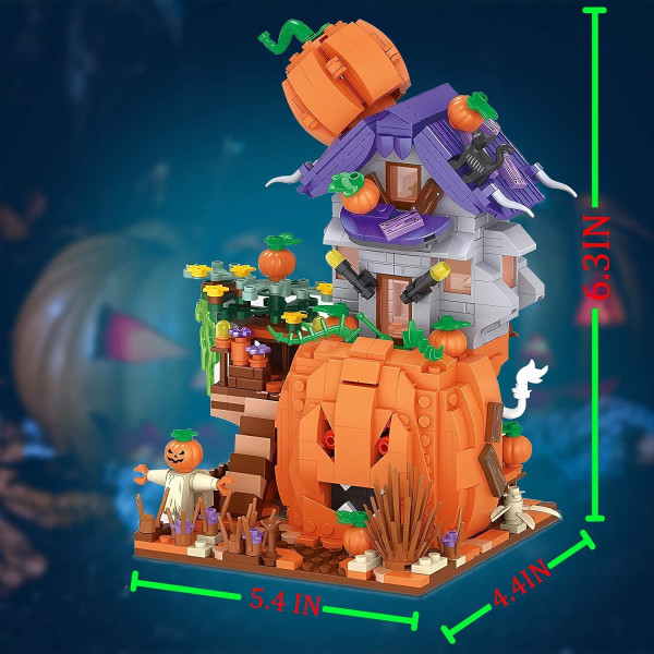 Pumpkin House byggeklodser sæt, gør-det-selv byggemodelsæt med to figurer, velegnet til drenge og piger som Halloween (762 stk)
