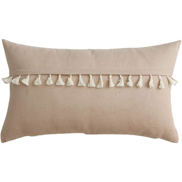 Boho dekorativt kuddfodral med tofsar för soffa säng soffa supermjukt enfärgat accentkuddfodral (YH rosa, 12\"x20\")