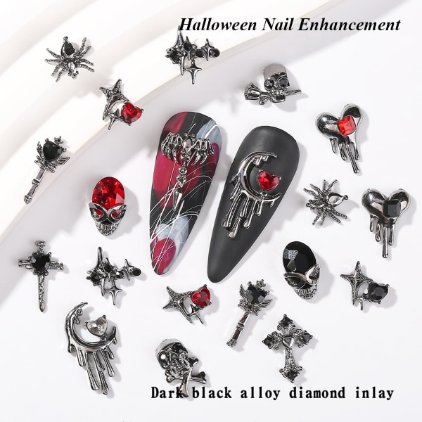 Halloween nagelcharms för akrylnaglar 16PCS 3D legering spindel skalle Halloween charms för nageldekoration Halloween nageltillbehör