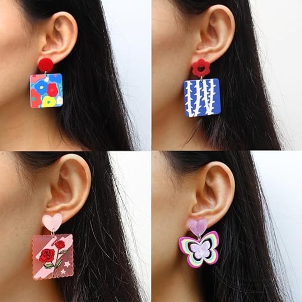 Akryl øreringe til kvinder piger Personlige geometriske øreringe harpiks acetat vedhæng øreringe blandet farve bøjle øreringe mode smykker