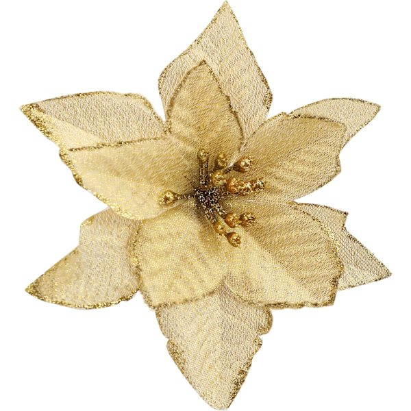 Jule Poinsettia Blomster 30stk Glitter Poinsettia Juletræ Ornamenter Kunstige Blomster til Juletræ 5.12inch-Guld