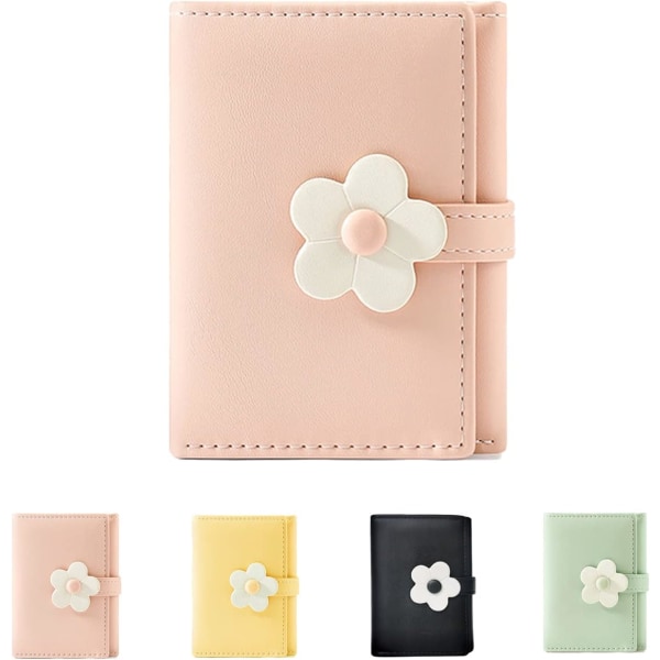 Søt liten lommebok for jenter kvinner Tri-foldet lommebok kontantlomme blomster PU skinntrykk kortholder myntpung med ID-vindu (rosa)