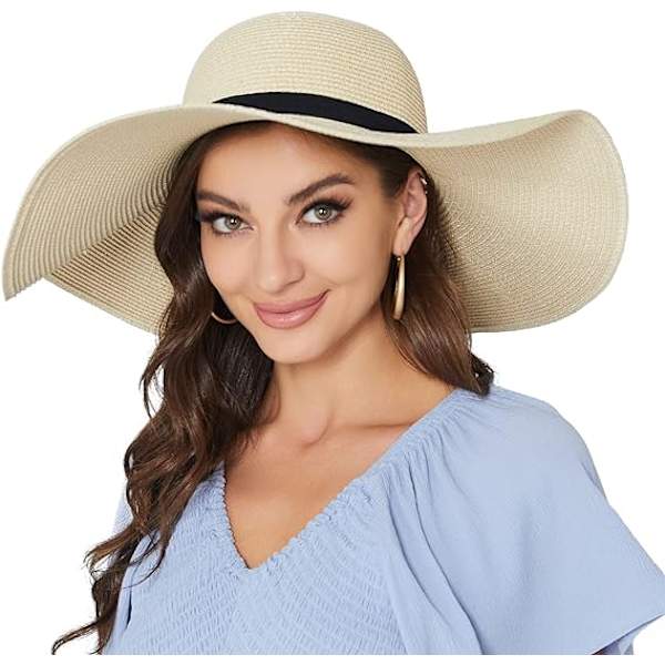 Dame Bredskygget Solhat UPF50 Halm Sommerhat Floppy Strandhat Roll-Up