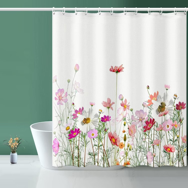 Blomsterbruseforhæng, Gesar Blomsterbruseforhæng -72 \"B x 72\" L, med 12 kroge, Hemsvejret badekar bruseforhæng