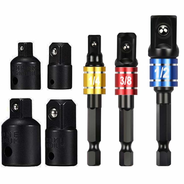 Hylsadapter 1/2 3/8 1/4 Hex Borr Bits Adapter Set Mutternyckel Reducer Hylsadapter Konverter spärrnycklar Bits (Svart)