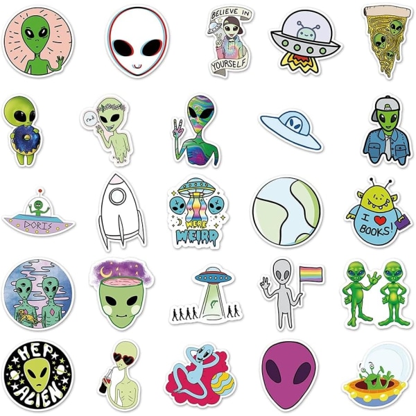 50 st Söta Alien Graffiti-klistermärken Laptop Gitarr Telefon Bagage Skateboard Kylskåp Bil Vattentät Kid Cartoon Sticker Leksaker