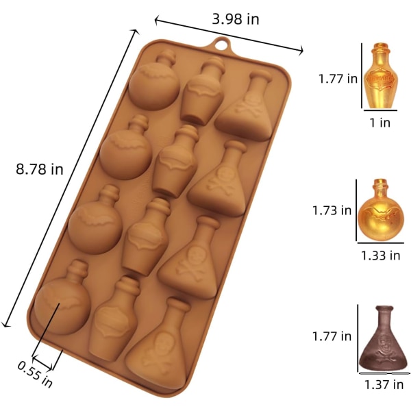 Chokladformar 3 st Silikon Godisformar Halloween Apotekare Dryckesflaska för Isbit Gelé Krita Gummy Cupcake Dekoration