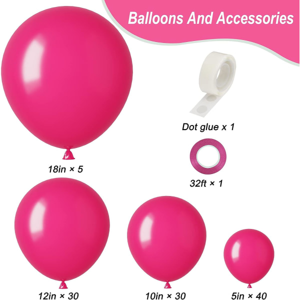 Varmrosa ballonger Olika storlekar 105 st 5/10/12/18 tum för Garland Arch, latex partyballonger för bröllopsfödelsedag Baby Shower Anniversary