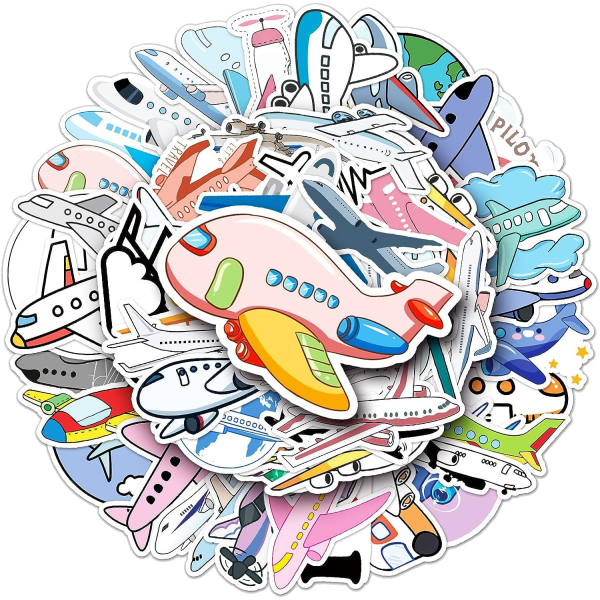 50 stk flystickers for vannflasker, bærbare datamaskiner, biler, hydroflasker, telefoner, gitarer, skateboard, kawaii flyplanlegger
