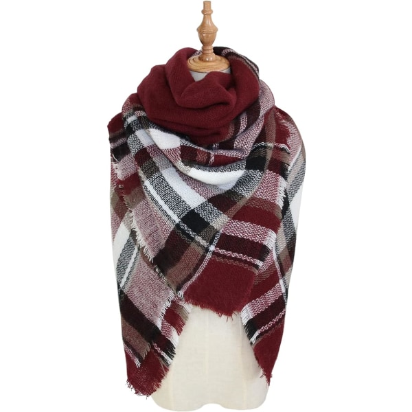 Rutig filt dam Vinterscarf, varm mysig Tartan Wrap Oversized sjal vinterhalsdukar för kvinnor