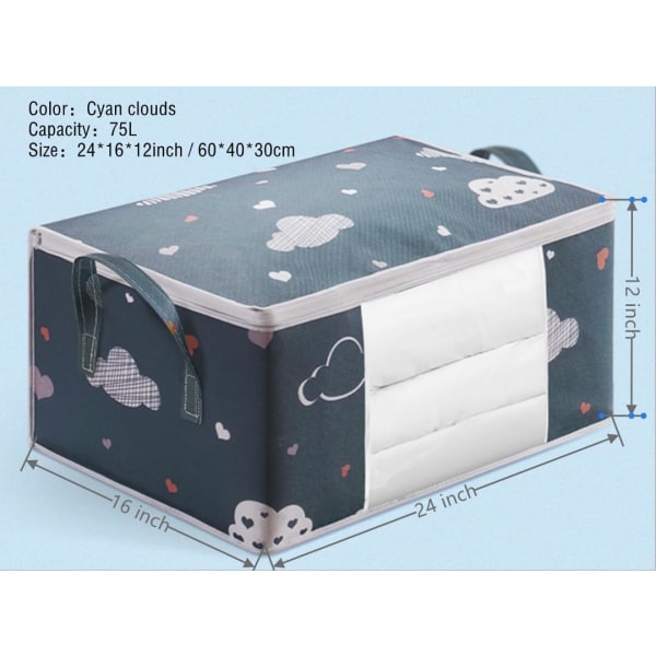 Klær Dyne Oppbevaringspose (60.96 * 40.64 * 30.48 cm, 2 pakker * cyan)
