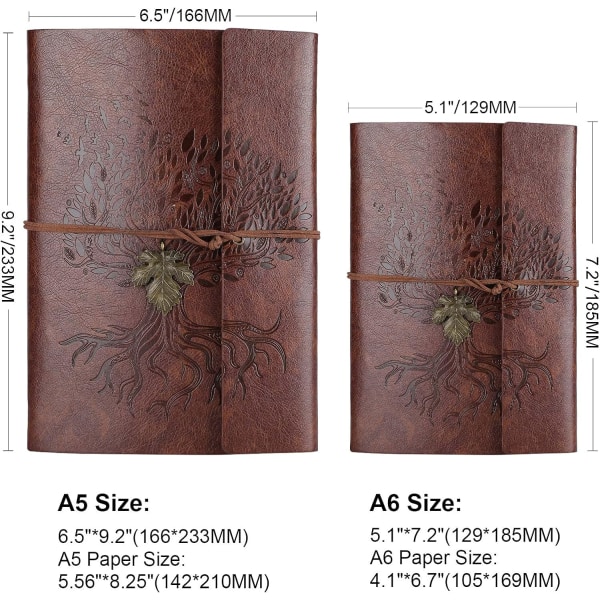 PU-läderjournal Notebook, påfyllningsbar resejournal Dagbok, presenter till kvinnor, män, tonårsflickor och pojkar (brun, A6 5,1\" x 7,2\")