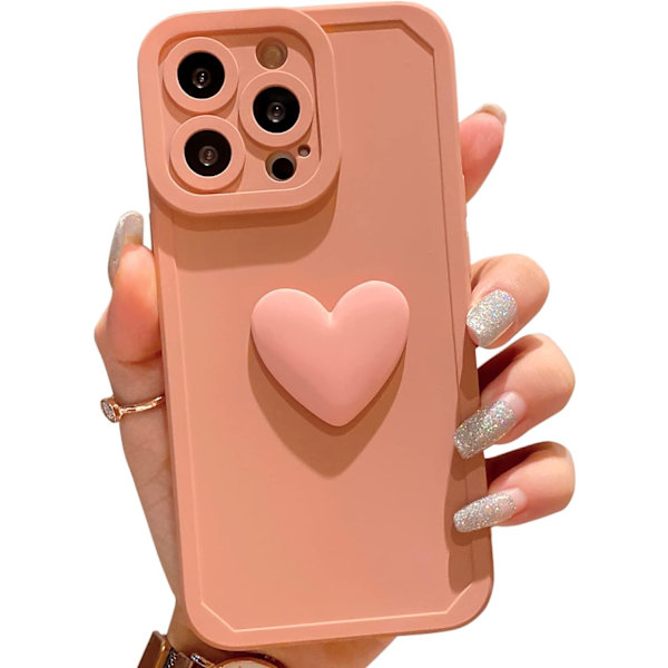 Kompatibel med iPhone 13 Pro Max Skal, Söt 3D Kärlek Hjärta med Anti-Fall Lins Kameror Skydd för iPhone 13 Pro Max Rosa