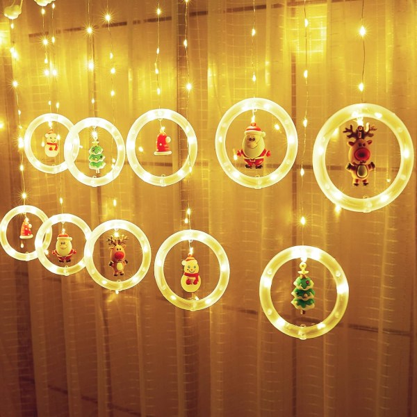 Julegardinringlys, 10 søte runde lys, USB-drevet juledekorasjon innendørs hjemmedekorasjon, hagedekorasjon