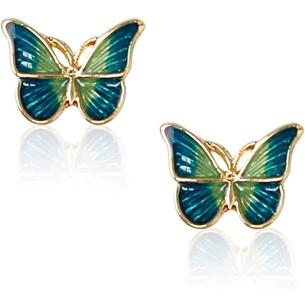 Heyone Hypoallergena emaljblå Monarch Butterfly Stud Örhängen Tiny Cute Crystal Insect Stud Örhängen för kvinnor Flickor