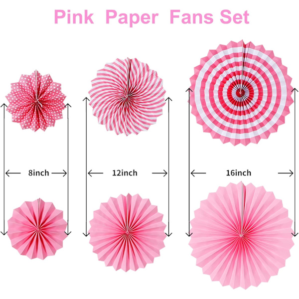 12 kpl Paper Fan -setti, Fiesta-kuvio, Paper Garland -koristeet Juhliin, Uusivuosi, Vauvakutsu (Vaaleanpunainen)