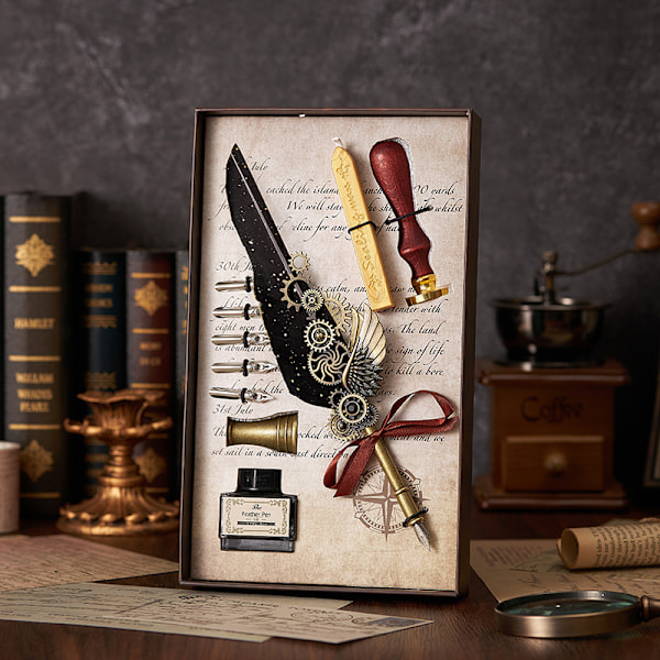 Peacock Mechanical Punk Style Wings Pen Dip Ink Set (Excluding Notebook/Notepad) Svart