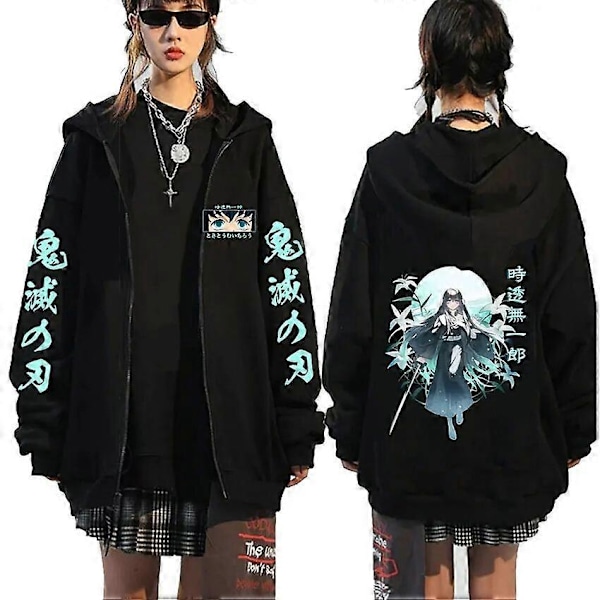 Demon Slayer Muichiro Tokito 2023 Dragkedje Hoodie Kawaii Kimetsu No Yaiba Zip Up Jacka Sweatshirts Herr Dam Pullover Streetwear Black XL