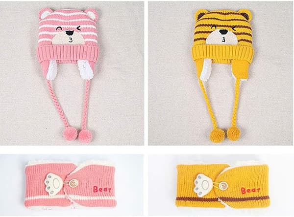 Søtt strikket lue- og skjerfsett for babygutter og -jenter, høst vinter varmt ullskjerf lue beanie