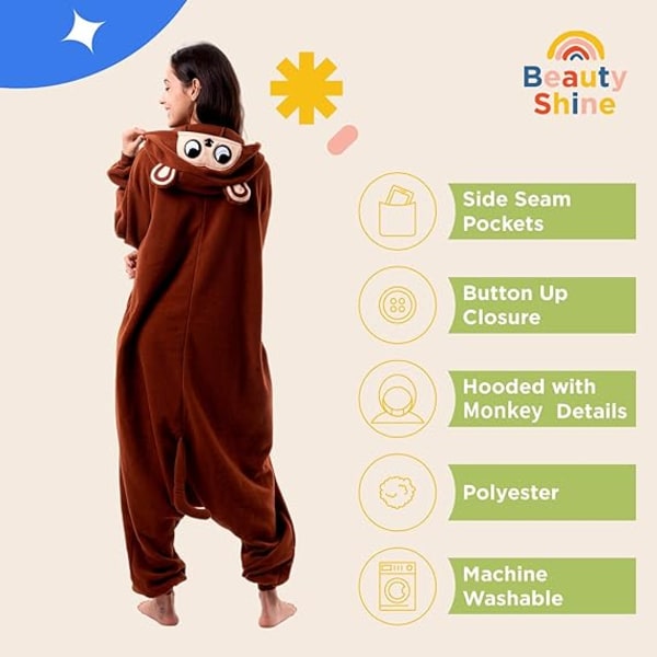 Unisex Voksen Tegneserie Kostume Halloween Jul Nattøy Jumpsuit Onesies Plysj Cosplay Pyjamas Abe M