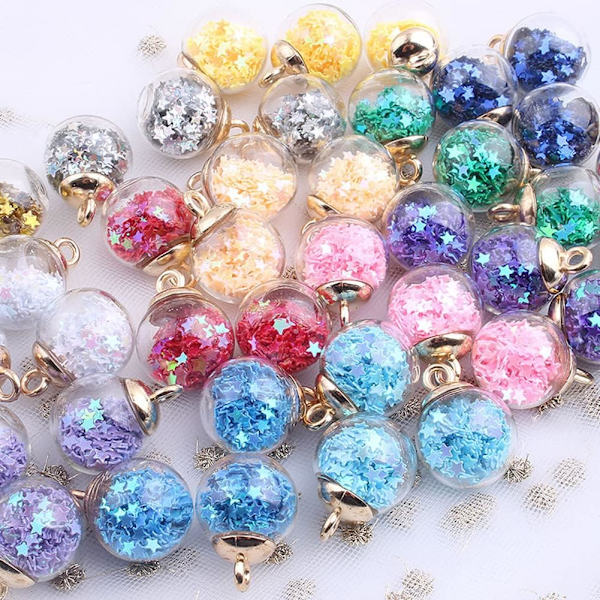 10 st klara stjärnformade julgranskulor i färgglatt glitterglas för julgransdekorationer, guld