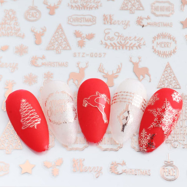 9 ark med jule-neglekunst-klistremerker, selvklebende Pegatinas Uñas Navidad Rose Gold Winter Holiday Xmas Snowflake Nail