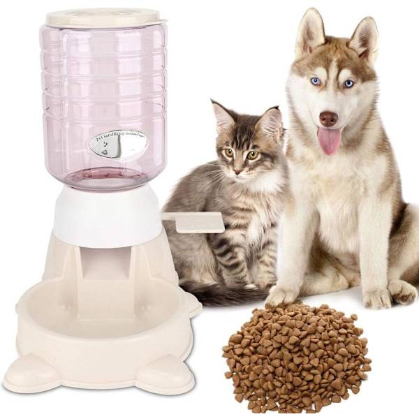 Foderskål för husdjur, hund och katt, 1,8 l, PP, hållbar, pedalmatare, smart automatisk matare med stor kapacitet, automatisk hundmatare (rosa)