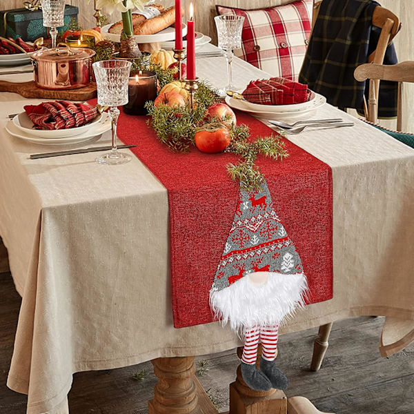 Heyone Julebordløber, 183 cm lang jule 3D plys nisse elf svensk tomte bordpynt jul