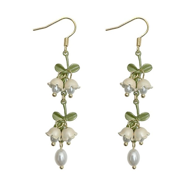 2 par retro örhängen vita liljekonvalj blomma örhängen krokar fashionabla skogsdesign Betterlifefg