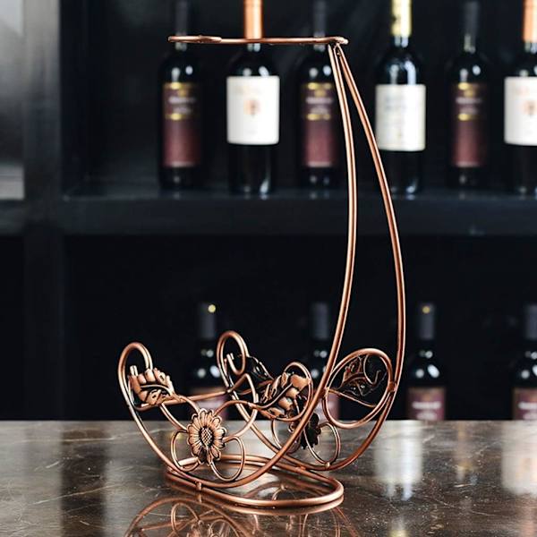 Metal fritstående bordplade gobletvinsglas opbevaringsstativ med 2 kroge vinkop displayholdere bronze #2