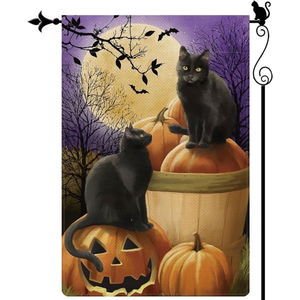 Halloween Svart Katter Trädgård Flagga Spöke Pumpa Trädgård Flagga Månljus Vertikal Dubbelsidig Rustik Jordbruksmark Jutesäck Gård Gräsplan Utomhus Dekor 12.5x18