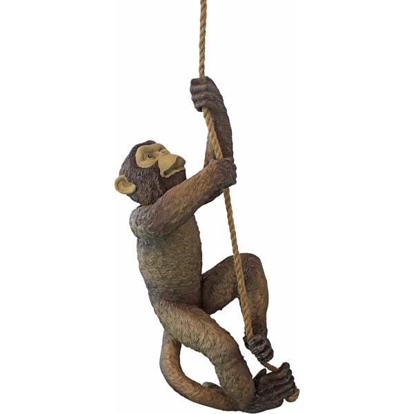 Chico Chimpanse Baby Monkey Hængende Dyrestatue, 16 tommer høj, håndstøbt polyresin, fuldfarve finish