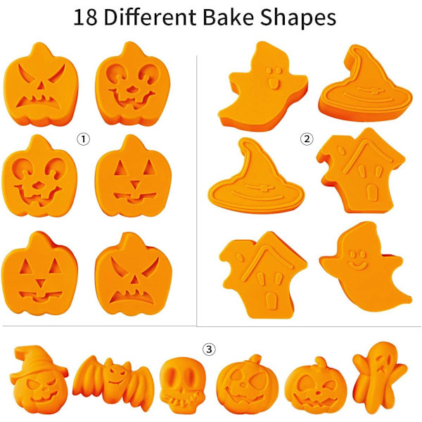 Halloween silikoneform - 3 stk. silikone bageforme - slip-let silikone kageforme - muffinform med Halloween græskarforme